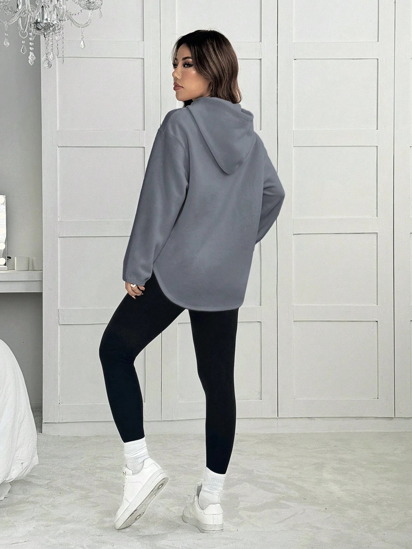 2pcs/Set Women Letter Embroidery Hoodie Sweatshirt And Leggings Outfit