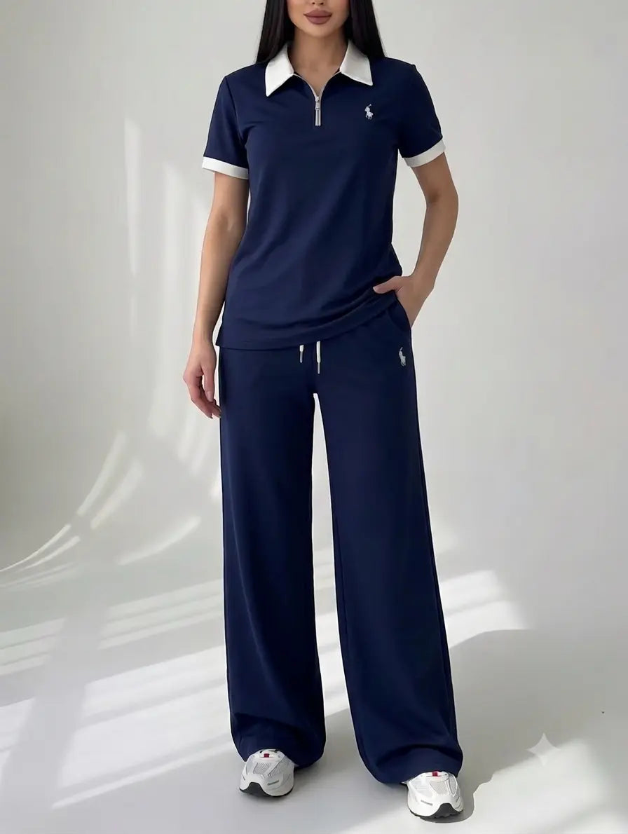 Women's Colourblock Half-Zip Polo & Pants Co-Ord Set
