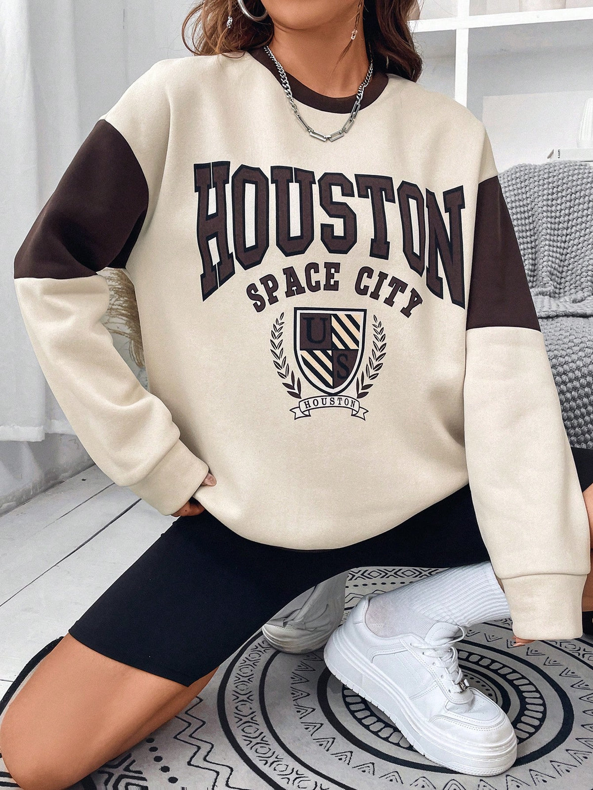 Women's HOUSTON Letter-Print Oversized Sweatshirt