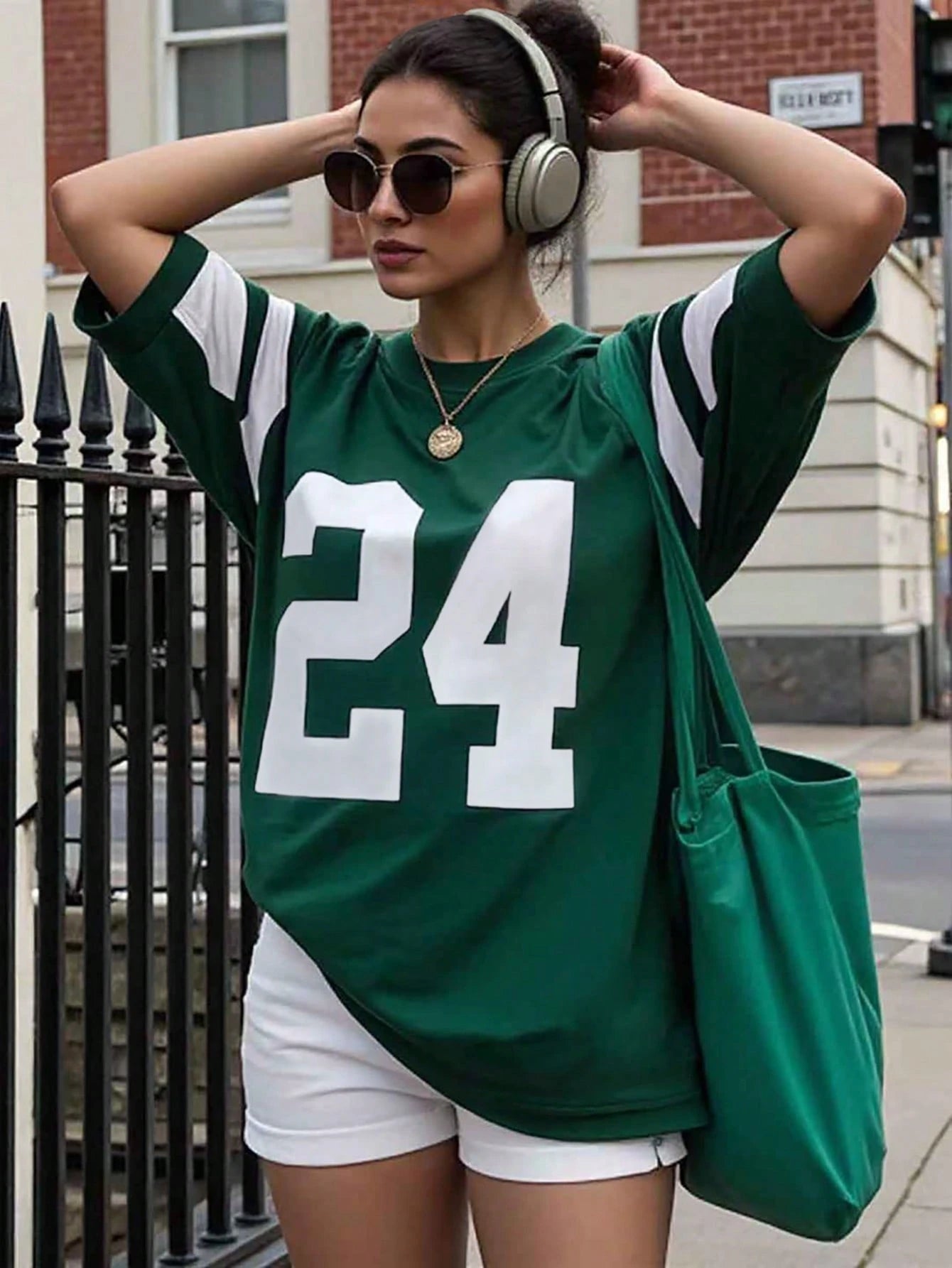 Solid Color Patchwork Crew Neck Short Sleeve Numeric Print Casual Top Graphic Tees