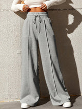 Drawstring Waist Seam Detail Wide Leg Pants Dress Pant