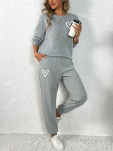 Casual Set - Round Neck Long Sleeve Top & Pocket Pants