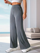 Solid Ribbed Knit Wide Leg Pants