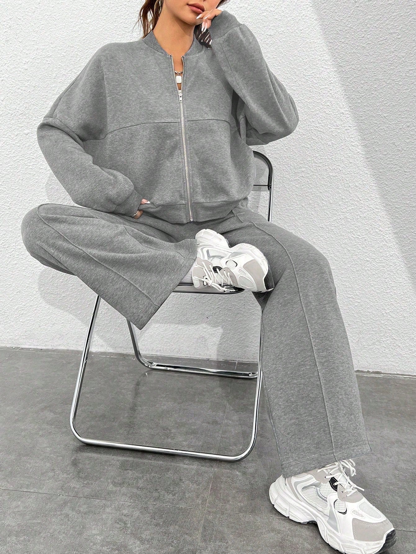 Street Style Camouflage Maple Leaf Print Zipper Sweatshirt & Pants Set