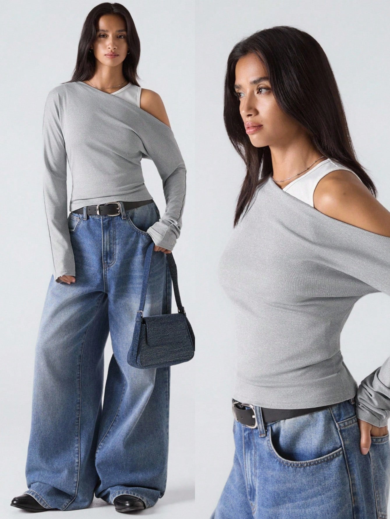 Solid Color Minimalist Casual Asymmetrical Neck T-Shirt Tops For Women Off The Shoulder Top