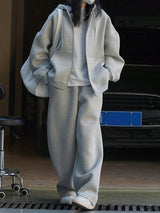 Casual Solid Color Drawstring Hoodie Sweatshirt And Sweatpants 2pcs Set