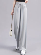 High-Waisted Wide-Leg Pants Straight Leg with Drawstring Waist