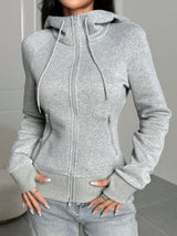 Casual Brown Hoodie Sweatshirt, Autumn/Winter Brown Long Sleeve Top