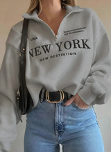 Half Zip Drop Shoulder "NEW YORK" Letter Print Oversized Sweatshirt, Long Sleeve (Copy)