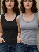 2pcs Women's Sleeveless Tank Tops - Casual Round Neck