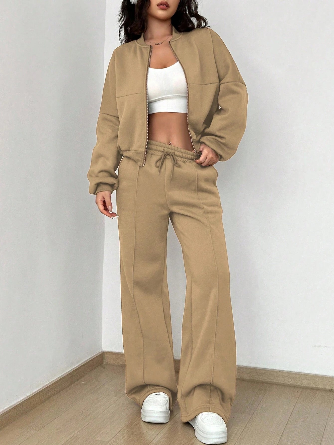 Street Style Camouflage Maple Leaf Print Zipper Sweatshirt & Pants Set