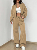 Street Style Camouflage Maple Leaf Print Zipper Sweatshirt & Pants Set