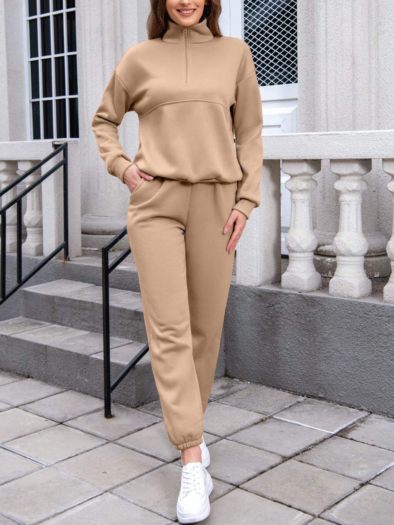 Solid Color Casual 2-Piece Set Fall Cloth