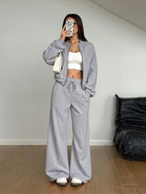 Street Style Camouflage Maple Leaf Print Zipper Sweatshirt & Pants Set