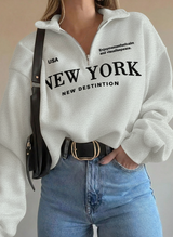 Half Zip Drop Shoulder "NEW YORK" Letter Print Oversized Sweatshirt, Long Sleeve (Copy)