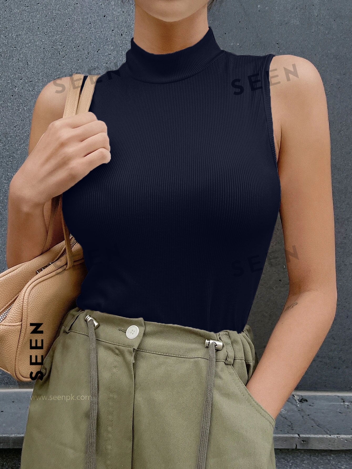 Neck Ribbed Knit Tank Top