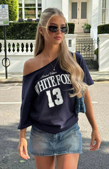 Off-Shoulder Oversized Tee Short Sleeve Letter Printed  Women Tops