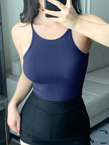 Sexy Solid Color Fitted Camisole Tank Top, Round Neck
