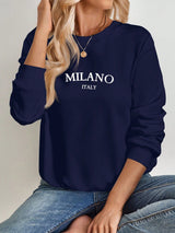 Casual Minimalist Milano Print Pattern White Round Neck Loose Fit Long Sleeve Sweatshirt