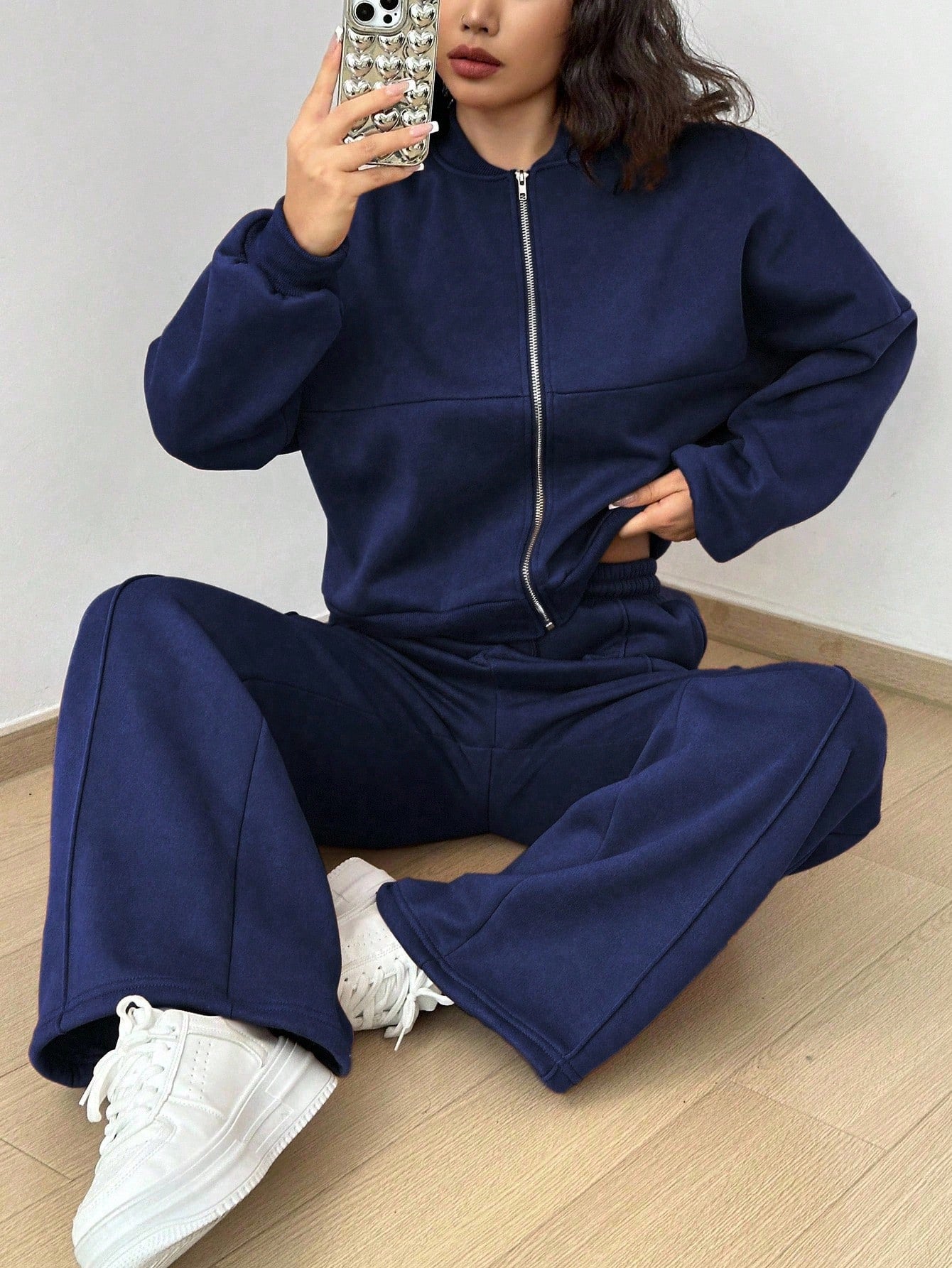 Street Style Camouflage Maple Leaf Print Zipper Sweatshirt & Pants Set