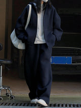 Casual Solid Color Drawstring Hoodie Sweatshirt And Sweatpants 2pcs Set