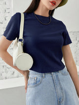 Solid Rib-knit Crop Tee