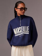 Quarter-Zip Stand Collar Sweatshirt with Casual Letter Print for Fall/Winter