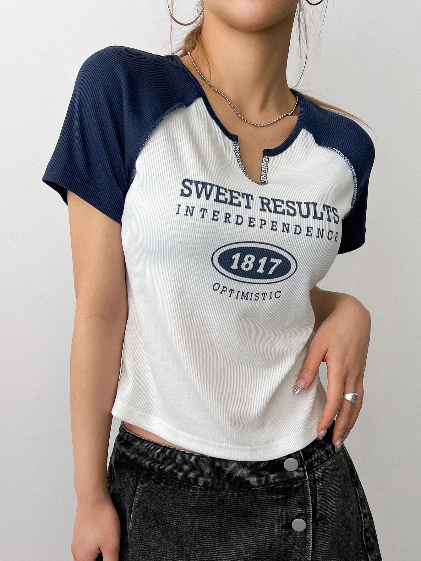 Slogan Print Short Sleeve T-Shirt Jersey, Crop Tops Women, Graphic Tees