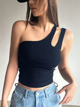 One Shoulder Hollow Out Slim Fit Top Summer