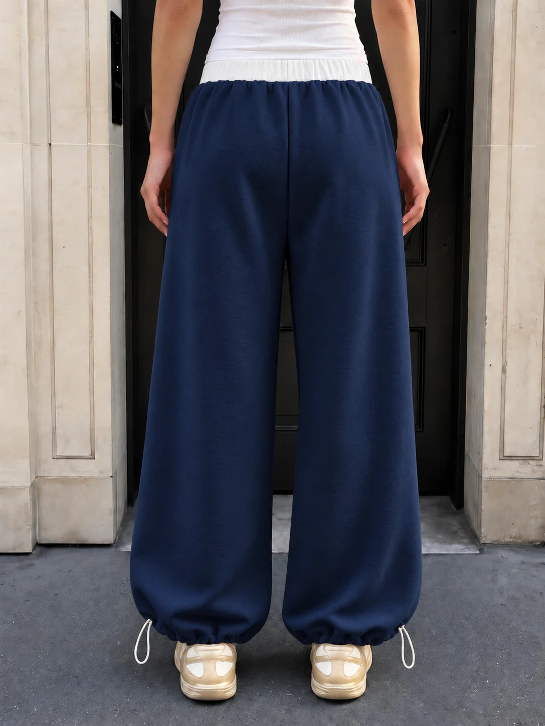 Women's Contrast-Waistband Embroidered-Logo Straight-Leg Pants