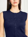 Rib-Knit Open Front Button Sleeveless Cropped Camisole Top