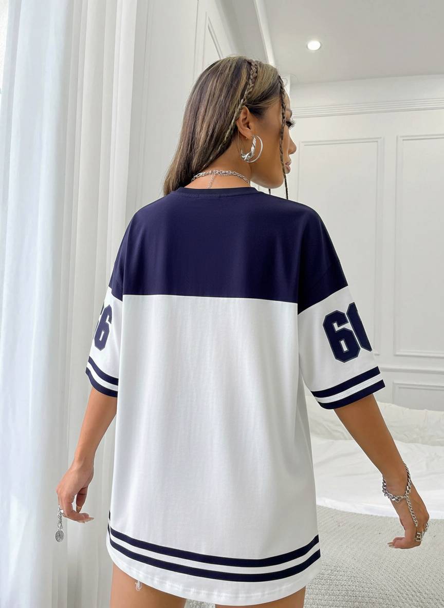 Casual Minimalist Numeric 66 Print Round Neck Loose Fit Short Sleeve T-Shirt