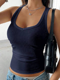 Casual Versatile Solid Color Knit Sports Tank Top