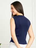 Rib-Knit Open Front Button Sleeveless Cropped Camisole Top