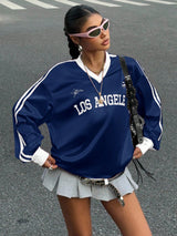 New Letter Print Colorblock Long Sleeve Casual T-Shirt