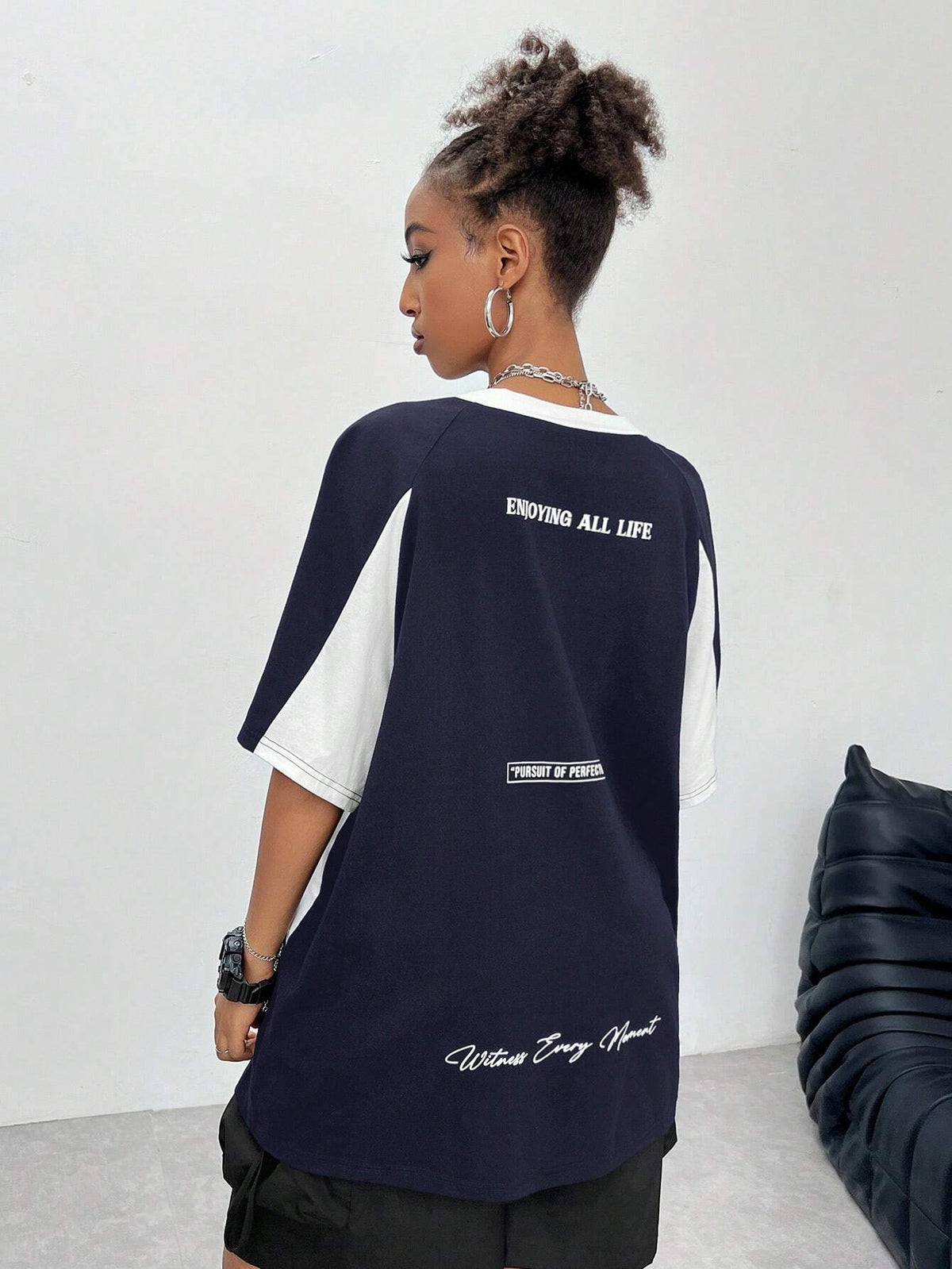 Women's Oversized Colourblock Slogan Raglan T-Shirt