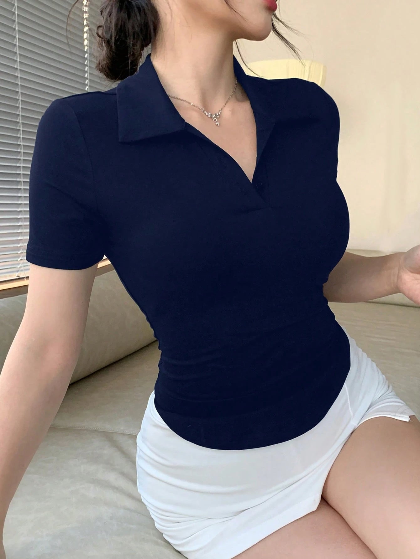 Slim Fit Casual Turndown Collar Short Sleeve T-Shirt
