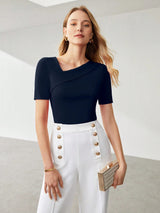 Solid Asymmetrical Neck Slim Fit Tee