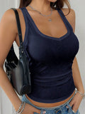 Casual Versatile Solid Color Knit Sports Tank Top