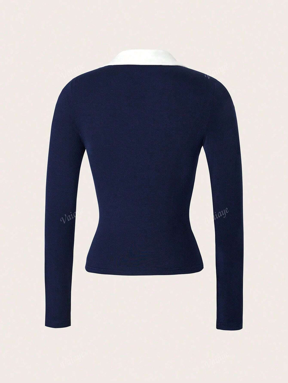 Women's Embroidered Slim-Fit Long-Sleeve Knitted Polo Top