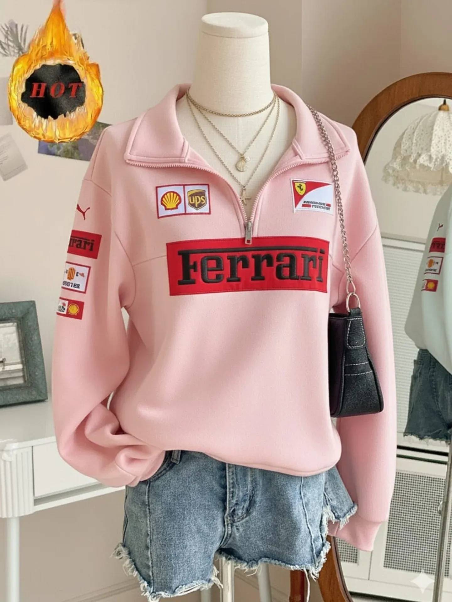 Ferrari Printed Half-Zip Sweatshirt | Printed