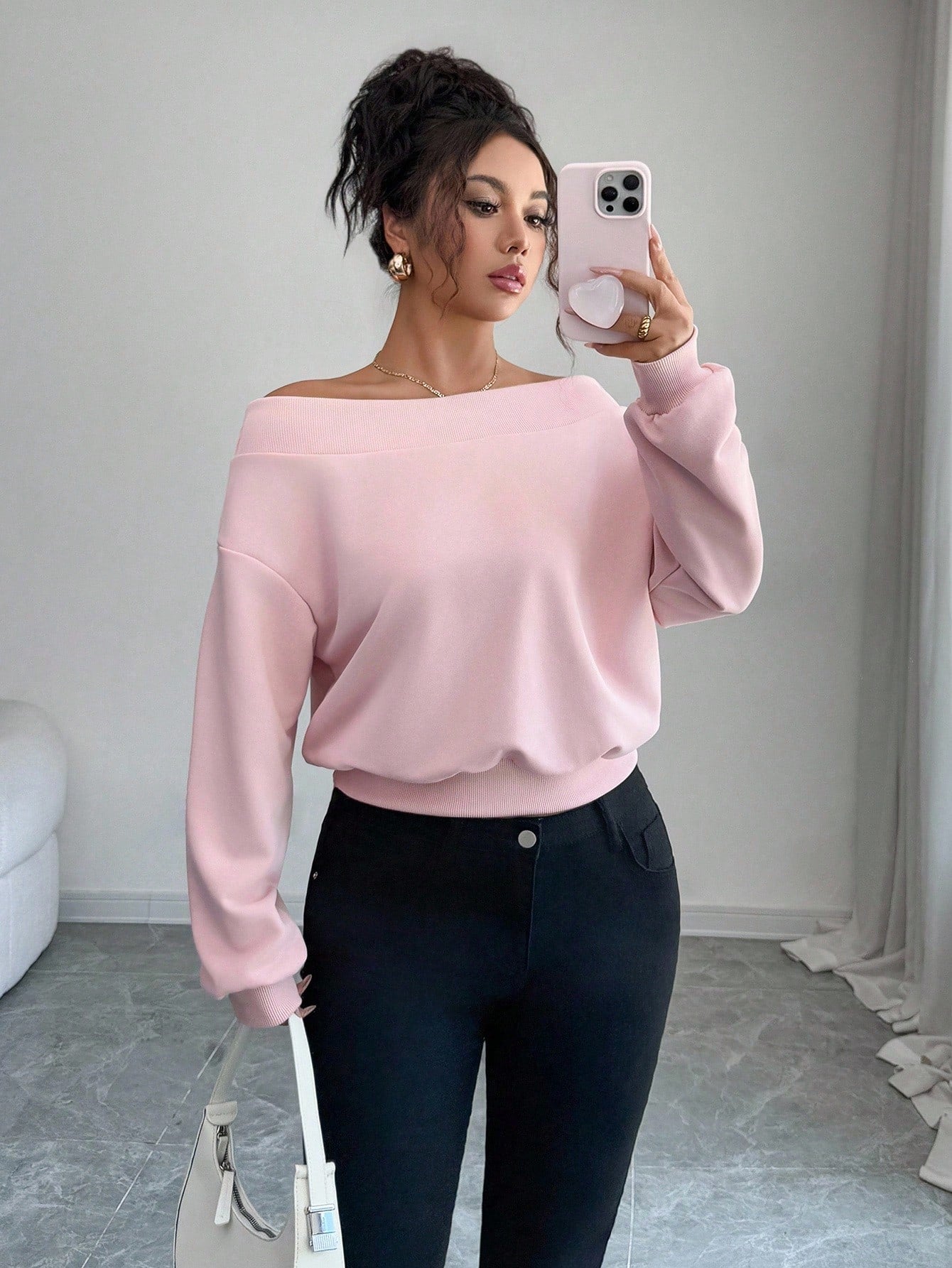 Elegant & Romantic Off-Shoulder Sweatshirt