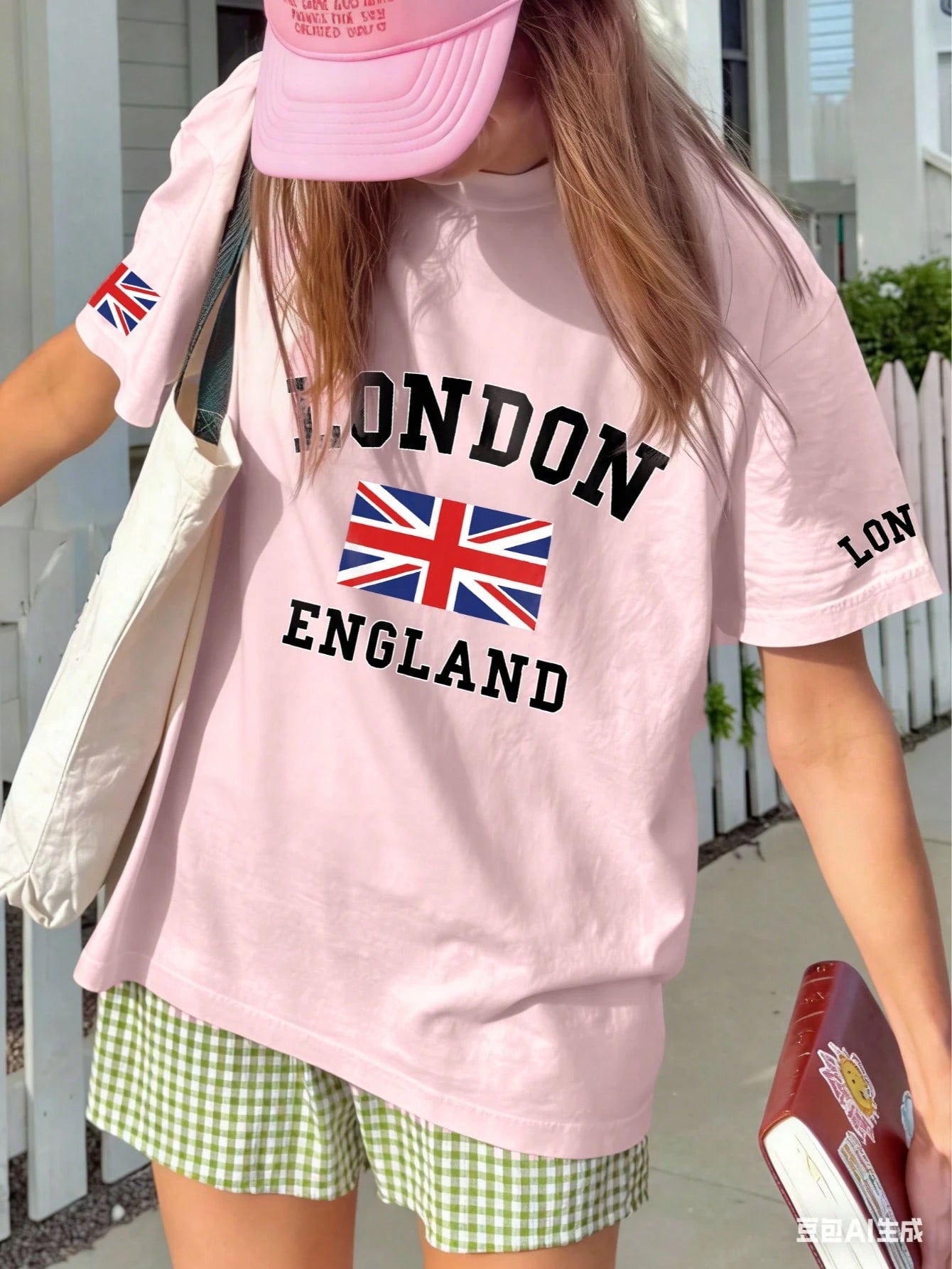 London Letter Print Cheongsam Pattern Round Neck Short Sleeve T-Shirt, Casual Loose Versatile Vacation Style Top