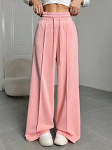 Drawstring Waist Seam Detail Wide Leg Pants Dress Pant