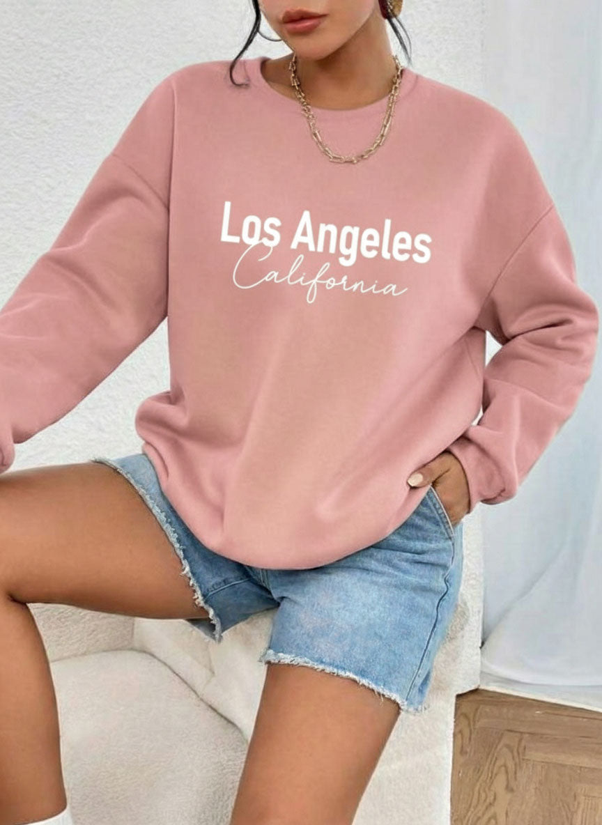 Letter Graphic Thermal Sweatshirt with Letter Print LOS ANGLELES Slimming Long-Sleeve Top