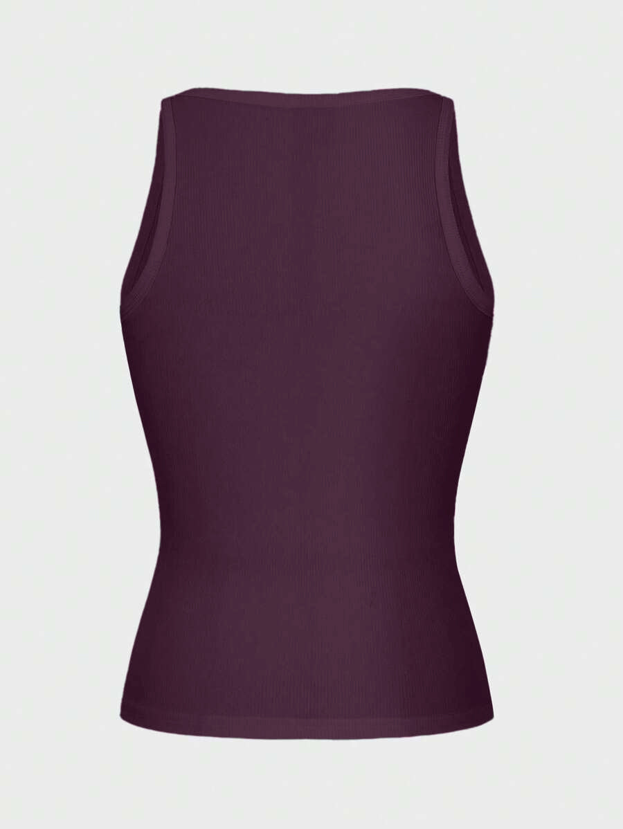Casual Versatile Solid Color Knit Sports Tank Top