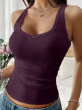 Casual Versatile Solid Color Knit Sports Tank Top