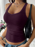 Casual Versatile Solid Color Knit Sports Tank Top