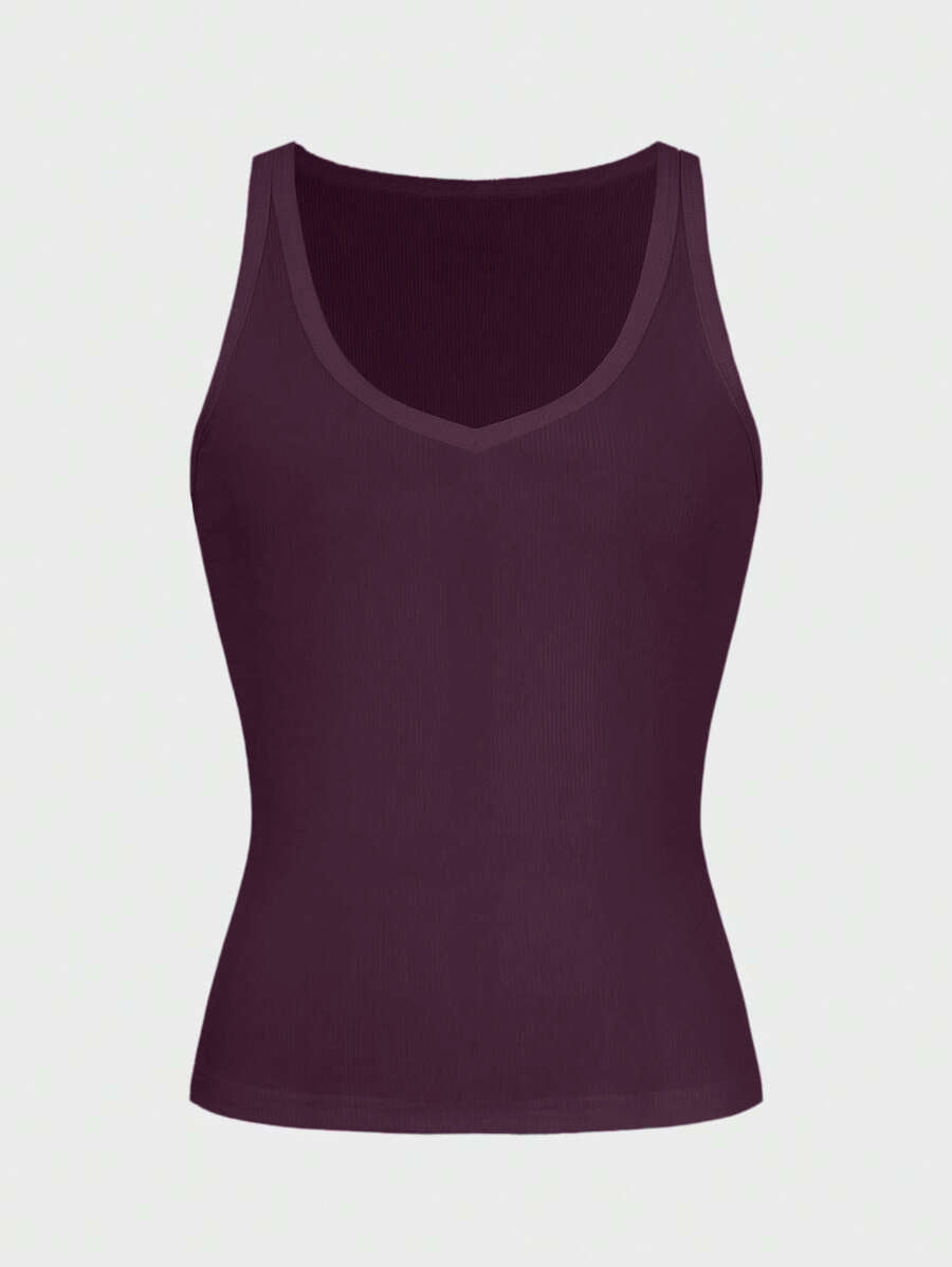 Casual Versatile Solid Color Knit Sports Tank Top