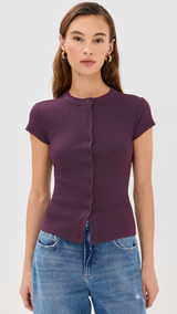 Flash Sale | Ribbed Knit Cardigan - Stylish Solid Color T-Shirt with Full-Button Front and Ribbed Detailing, Perfect for Casual Wear